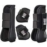 Harrison Howard Horse Tendon Boots Open Front/Fetlock Boot for Horse Protective Boots for Jumping, Trail Riding Set of 4 Black L