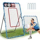 JOLORLY 2-in-1 Volleyball Rebounder Net System, Adjustable from 7x4 ft to 4x4.5 ft, 4-Angle Bounce Back Net, Training Equipment for Volleying, Bumping, Spiking Practice, Resists Twisting (Blue)