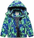 CREATMO US Ski Jacket Kids Snowsuit Boy's Waterproof Snow Hooded Fleece Lined Windproof Winter Green Printed 14-16