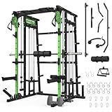 PITMOTO Smith Machine,2200lbs All-in-One Home Gym Power Cage with Weight Bar and Two LAT Pull-Down Systems and Cable Crossover,Multi-Function Squat Rack for Home Gym Training (Green)