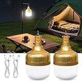 Buroraix 2 Pack Rechargeable LED Camping Lantern, 4000mAh IPX4 Waterproof Tent Light with Hook, USB Flashlight for Hiking, Travel, Hurricane Power Outage Emergency, Home Garage Repair, BBQ Lighting