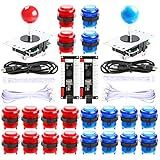 Qenker 2-Player LED Arcade DIY Kit for USB MAME PC Game DIY & Raspberry Pi Retro Controller DIY Including 2X Arcade Joystick, 20x LED Arcade Buttons, 2X Zero Delay USB Encoder (Blue & Red)