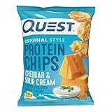 Quest Nutrition Cheddar & Sour Cream Protein Chips, 19g Protein, 4g Net Carbs, Low Carb, Gluten Free, 1.1 oz (Pack of 12)
