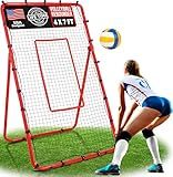 ZEALFEEL Volleyball Rebounder, 6-Angle Adjustable 4x7 FT Volleyball Rebound Net for Backyard with Steel Frame & High-Tension PE Netting, Volleyball Bounce Back Net Practice for Setting Spiking Bumping