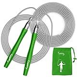 Jump Rope, High Speed Weighted Jump Rope - Premium Quality Tangle-Free - Self-Locking Screw-Free Design - Jump Ropes for Fitness - Skipping Rope for Workout Fitness, Crossfit & Home Exercises (Green)