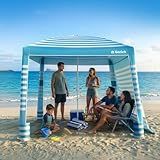 Gorich Beach Cabana with UPF50+ UV Protection, 8x8 FT/10x10 FT Beach Canopy Tent with Side Wall, Easy Setup, Windproof Portable Sun Shelter Shade for Family