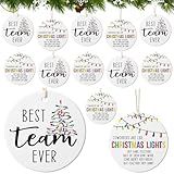 Suzile 24 Pcs Team Christmas Ornaments Bulk Gifts Coworkers are Like Christmas Lights Ceramic Ornaments with Velvet Bags for Team Coworkers Office Appreciation Gifts