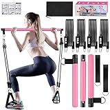 Bbtops Pilates Bar Kit with Resistance Bands(4 x Bands),3-Section Pilates Bar with Stackable Bands Workout Equipment for Legs,Hip,Waist and Arm (Pink30lbs,40lbs)