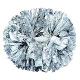 Hooshing 2PCS Silver Pom Poms Cheerleading with Baton Handle for Team Spirit School Sports Dance Cheering