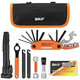 Bicycle Repair Bag With Tire Pump, Portable Tool Kit for Camping Travel - Patches, Inflator, Maintenance Essentials All in One Safety Kit