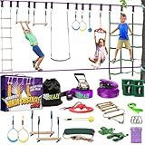 Ninja Warrior Obstacle Course for Kids Workout Equipment, 2 x 55ft Slacklines with 10 Weatherproof & Durable Ninja Kids Toys - Ninja Course for Kids Outside , Kids Obstacle Course Backyard