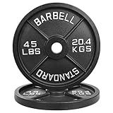 【45LB Pair】2" Cast Iron Weight Plates | (2 x 45LB) Black Plates with Silver Numbers | For Standard Barbell Bars & Home Gyms