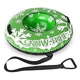 GYMAX Inflatable Snow Tube Sled, 42" Heavy Duty Snow Tubing for Sledding with Detachable Tow Strap, Cold-Resistant PVC, 3-in-1 Valve & Handles, Winter Outdoor Snow Toy for Children & Adults (Green)