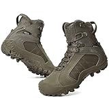 XPETI Mens Military and Tactical Boots 8" Waterproof Combat Boots Leather Hiking Boots Men Olive Green Size 11