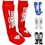 Twister Muay Thai, Boxing, Kickboxing,Karate, Taekwondo, MMA Elastic Cloth Shin & Instep Padded Guards, Shin in Steps, Shin Guards, Different Sizes (Pair) (RED/White, XS)