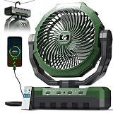 FRIZCOL 3-in-1 Camping Fan - Portable Fans Rechargeable - 24000mAh Battery Powered Fan with Light & Remote for Indoor, Outdoor, Tent, Travel, Fishing, Jobsite, Gifts for Men Dad Him - Green