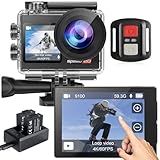 Action Camera 4K 60FPS with Touch Screen 20MP Waterproof Camera Underwater 131FT with EIS for Snorkeling Helmet Bike 170° Wide Angle Remote WiFi 5XZoom