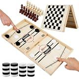 HELLO PAPAYA Fast Sling Puck Game Foldable+Checkers,Tic Tac Toe,Chess Board