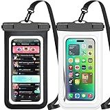 Waterproof Phone Pouch,2 Pack Black White Phone Waterproof Case,Cell Phone Dry Bag,Protection Level: IP68,Beach Cruise for Apple iPhone,Samsung,and More,Lanyard Included,(Fits Up to 8.3”),Black,White
