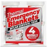 Emergency Blanket Mylar Thermal Space Survival Gear & Supplies 4-Pack Foil