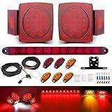 LIMICAR LED Boat Trailer Lights Kit, Submersible Square Stop Turn Tail Lights, 6 Marker Lights, 15" 11-LED 3rd Brake ID Bar, 25FT Heavy-Duty Protective Wiring Harness for Utility RV Camper Under 80"