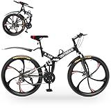 Outroad 26 Inch Folding Mountain Bike, 21 Speed Dual Disc Brake Non-Slip Folding Bikes, Full Suspension High-Carbon Steel MTB Foldable Bicycle for Adults/Men/Women, Black