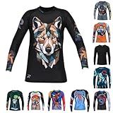 Roar BJJ Kid's MMA Rash Guard Training No-Gi and Gi Jiu Jitsu Rashguard MMA Grappling Compression Shirts Wrestling (US, Alpha, X-Large, Regular, Wolf)