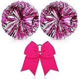 Hanaive 3 Pcs Cheerleading Pom Poms Large, Rose Red Silver, Classic