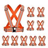YUNLOVXEE Reflective Strap Safety Vest Gear - 2-10 Pack Adjustable High Visible Reflective Running Gear for Women Men Night (Orange x10)
