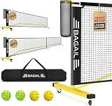 BAGAIL Portable Pickleball Net Set with Wheels, 22 FT Regulation Size & 11 FT Half Court Size 2-in-1 Pickle Ball Net with Ball Collector, Carry Bag, Easy Setup for Outdoor Indoor Driveway - Yellow