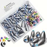 DAMIDEL 161Pcs/Box Worm Fishing Sinker Weights Kit with Soft Plastic Core（20g,14g,10g,7g,5g,3.5g Mixed, 61Pcs Bullet Lead Fishing Weights, 100 Pcs Eye Beads Bait, Don't Hurt Line Texas Rig