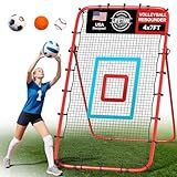 Volleyball Rebounder Net 7x4 Ft, 5-Angle Adjustable Rebounder Net for Practicing Digging, Setting, Spiking, Bounce Back Training Equipment with 2 Target Stripes & Portable Travel Bag for Storage