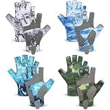 Funnysoft 4 Pairs Fingerless Gloves Fishing Gloves, UPF 50+ Breathable, Quick-Drying Sun Protection for Men & Women Anti-Slip for Fishing, Cycling(4 Colors,L,Fingerless)