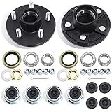 GREPSPUD 2Sets Trailer Hub Kits 5 on 4.5 for 3500 lbs 1-1/16'' to 1-3/8'' Tapered Axle, Idler Hub with Extra Dust Caps & Rubber Plugs, 5x4.5 Trailer Replacement Hub 5 Lug Bolt Trailer Wheel Hub Kit
