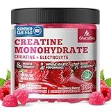 GlucoBio Creatine Monohydrate Gummies (5g) – Pre-Workout Energy & Muscle Growth Support for Men & Women | Raspberry Electrolyte Gummies (135 Count)