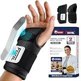 FEATOL 2 Pack Carpal Tunnel Wrist Brace For Work With Wrist Splint 6.5'' | Night Support For Women Men, Pain Relief For Tendonitis, Pregnancy, Typing, Right Hand and Left Hand, Medium Size