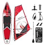 Spatium Inflatable Windsurf Board with Sail 6.0m² Windsurfing Board and Sail for Newbie Friendly Windsurfer Color Red