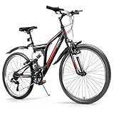 QARSWA 24 Inch Mountain Bike for Men & Women, 21-Speed Full Suspension MTB, High-Carbon Steel Frame, Quick Release Front Wheel, Dual Fenders, Easy Assembly, Trail & Commuter Bicycle,Black