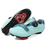 Cycling Shoes, Unisex Delta Cleats Compatible, Indoor Peloton and Outdoor Road Bike Shoes for Men and Women Light Blue