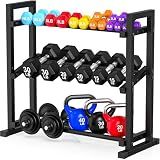LarFaFa 3-Tier Adjustable Dumbbell Rack, Weight Rack for Home Gym Storage, Heavy Duty Weight Stand for Dumbbells, Kettlebells & Free Weights, Space-Saving Dumbbell Rack Stand Only(Up to 450LB Capacity)