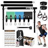 Pilates Bar Kit with Resistance Bands – Adjustable 39” Steel Bar & 6 Stackable Bands (40-180lbs), Full Body Pilates Kit for Home Workouts for Women & Men, Portable Pilates Reformer Strength Training