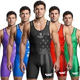 Exxact Sports Patriot Men's Wrestling Singlet, High-Performance Powerlifting Singlet, Wrestling Singlets for Men (AS, Black)