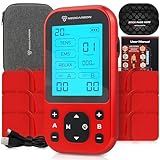 NEOCARBON TENS Unit Muscle Stimulator Pro for Back Pain Relief, Shoulder Recovery and Physical Therapy, Electronic Massager Machine with PMS Pulse for Effective Shock Therapy, Red
