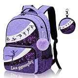 ZZRIUP Gymnastics Backpack for Girls, Cute Gymnastics Backpack with Coin Purse & Key Chain for School Travel (Purple)