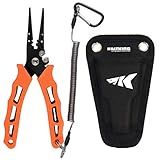 KastKing Cutthroat 7 inch Fishing Pliers, 420 Stainless Steel Fishing Tools, Saltwater Resistant Fishing Gear, Tungsten Carbide Cutters, 7" Straight Nose, Orange