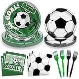 Miucat 96 Pcs Soccer Party Decorations, Soccer Plates and Napkins Party Supplies, Disposable Tableware for Soccer Sports Themed Birthday Party Serves 24