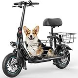 Gyroor Adults Electric Scooter with Large Middle Basket, 550W Motor 18.6 MPH 20 Mile Distance, Foldable E-Scooter with seat for Pets & Cargo, C1S-FP9