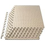 ProsourceFit Exercise Puzzle Mat 1/2-inch, EVA Interlocking Foam Floor Tiles for Home Gym, Workout Equipment, Kids Play Areas, Beige, 24 Sq Ft - 6 Tiles
