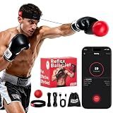Boxing Reflex Ball Upgraded with Bluetooth Punch Counter App, Rechargeble Boxing Ball with Headband & 2 Spare Strings, Fun Punching Ball Reaction Trainer Boxing Equipment, Men Teen Boys Gifts