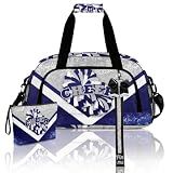 Cheer Duffel Bag Set with Makeup Bag & Bow Keychain, Sports Travel Gym Tote for Women Cheerleaders (Silver&Navy)